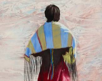 361
Lynn Schrameyer
20th century
"Spirits of the People," 1991
Soft pastel and watercolor on paper
Signed and dated lower left: Schrameyer / © 1991; dated again, titled, and inscribed in ink on the artist's label affixed to the frame's backing board: "Sunny Roanhorse - young girl of the Navaho [sic] people"
Sight: 14.5" H x 11.5" W
Estimate: $200 - $400