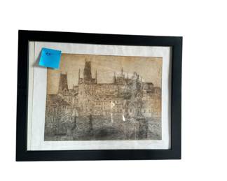Signed European etching.