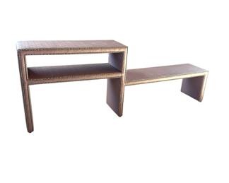 Faux snakeskin mid century console. With nailheads.