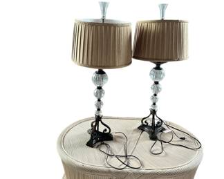 Pair of crystal and iron lamps with shades.