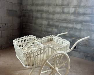Vintage wicker bar cart.