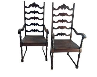 Pair ladder back armchairs.