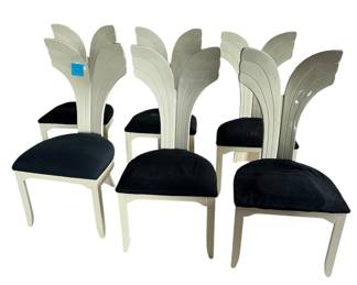 Set of 6 whale back lacquered dining chairs .