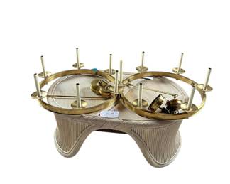 Aged brass finish fixtures.