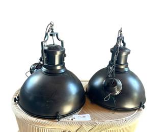 Pair of matte black marine pendants. 21.5x21.5x24in