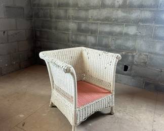 Vintage wicker (does have cushion, not in picture) + similar chair in same fabric also available.