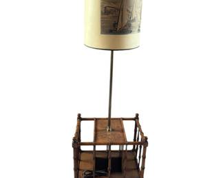 Faux bamboo floor lamp with magazine racks.