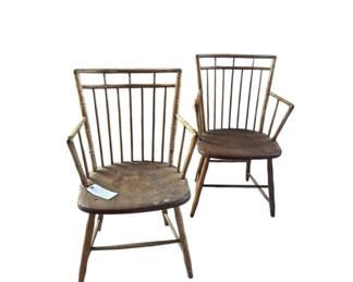 Faux bamboo wood chair pair.