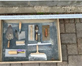 Assorted Trowels, T-Square and Mixing Tray