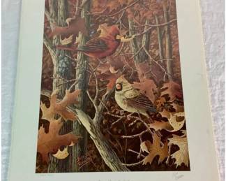 "Autumn Duet - Cardinals" Art Print by Jeff Renner
