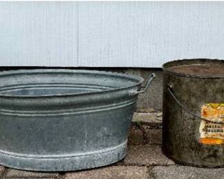 Gedneys 3 gallon Salad Dressing Container and Galvanized Metal Bucket Collection