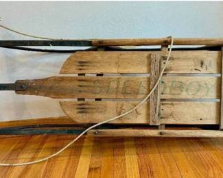 Vintage Speed Boy Wooden Sled with Metal Runners 40" x 22"