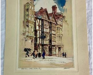 "Old Inn, Winchester" Matted Watercolor Print by A.F. Mettel