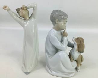 Lladro "Boy with Dog" and "Boy Awakening" Figurines
