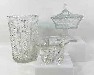 Crystal Vase, Fostoria candy Dish