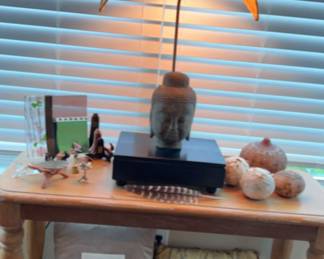 Stone Buddha Head Lamp Table With Other Decor