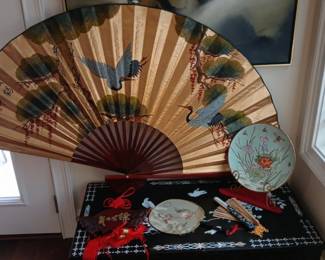 002 Black Lacquer Table With Extra Large Wall Fan and More