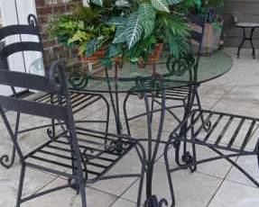 Wrought Iron Patio Set, Rocking Chair and Silk Plants