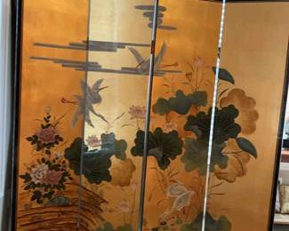 Laquered Wood Frame Folding Room Divider