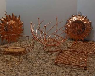 Copper Tone Decorative Fruit Basket And Other