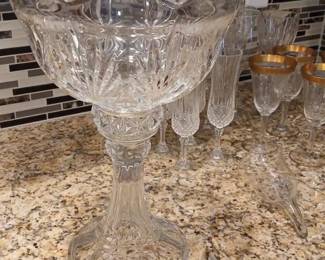 Crystal Pedestal Fruit Bowl And Crystal Glasses