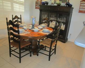 Ethan Allen round table and four chairs - antique china cabinet