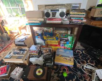 Puzzles, videos, and table