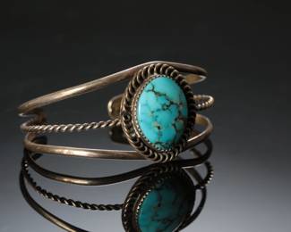 Vintage Navajo Silver & Turquoise Cuff Bracelet Native American Jewelry