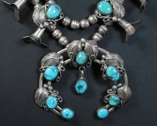 Navajo Wayne Etsitty Squash Blossom Silver & Turquoise Necklace Native American Jewelry