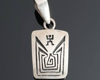 Hopi Sterling Silver Overlay Man in The Maze Pendant Native American Jewelry