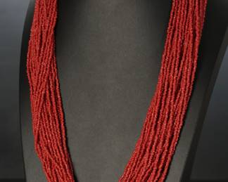 Native American Multi-Strand Red Coral Necklace