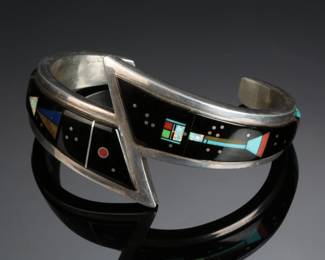 Zuni Space Multi-Stone Inlay Lightning Cuff Inlay Bracelet SZ: 6 Native American Jewelry