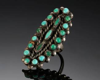 Vintage Navajo/Zuni Silver & Turquoise Ring Needlepoint & Snake Eye Native American Jewelry