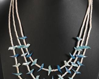 Native American Heishi Bead & Bird Fetish Necklace 3-strand