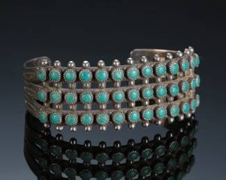 Vintage Zuni/Navajo Snake Eye Turquoise & Sterling Silver Cuff Bracelet Native American Jewelry