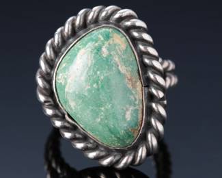 Navajo Gene Natan Carico Lake Turquoise Variscite Sterling Silver Ring SZ: 8 Native American Jewelry