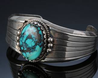 Vintage Navajo Sterling Silver & Turquoise Cuff Bracelet SIGNED SZ: 6.75 Native American Jewelry