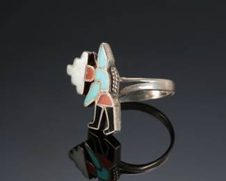 Vintage Zuni Multi-Stone Inlay Knifing Rainbow Man Ring Native American Jewelry