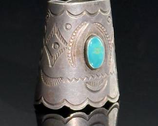 Navajo Silver & Turquoise Scarf Slide Native American Jewelry