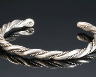 Silver Rope Twisted Vintage Cuff Bracelet SZ: 6