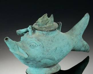 Indonesian Patinated Metal Fish Figural Teapot