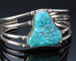 Navajo Dennis Kalisteo Silver & Kingman Spiderweb Turquoise Cuff Bracelet SZ: 6 Native American Jewelry