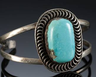 Navajo Traditional Turquoise & Silver Cuff Bracelet Native American Jewelry