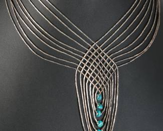Navajo Liquid Silver & Turquoise 8-Strand Weave Necklace Native American Jewelry