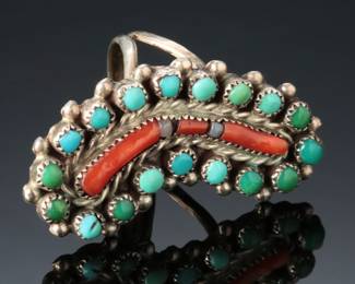 Vintage Navajo Coral Brand & Snake Eye Turquoise Ring SZ: 6 Native American Jewelry