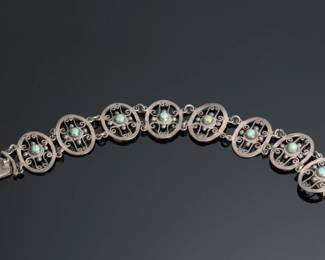 Vintage Mexican Sterling Silver & Turquoise Panel Bracelet