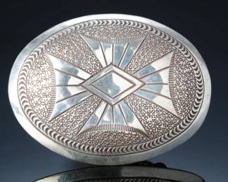 Vintage Navajo Hand Stamped Concho Silver Belt Buckle Native American
