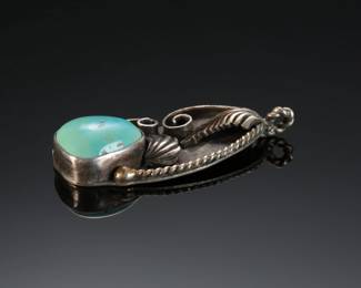 Vintage Navajo Silver & Turquoise Pendant Native American Jewelry