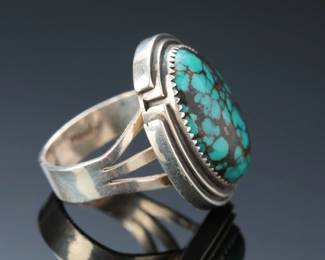 Navajo Hopinka Arts Turquoise & Sterling Silver Ring SZ: 9 Native American Jewelry