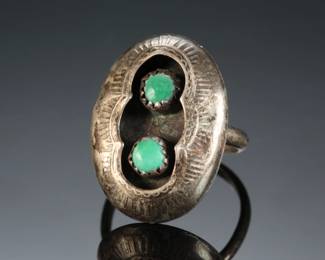 Vintage Navajo Snake Eye Turquoise Shadowbox Ring Native American Jewelry